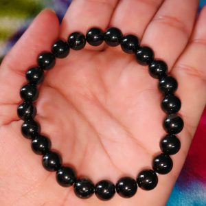 Natural Black Tourmaline Bracelet, Natural Crystal Bracelet for Men & Woman, Black Beads Protects Against Negative Energy, Health & Mental Wellbeing