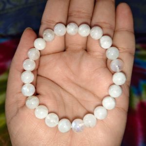 Moonstone Crystal Bracelet | Lab Certified Round Cut Beads | Unisex Healing Bracelet for Men & Women | Enhances Intuition, Calmness & Spiritual Growth